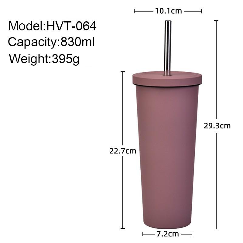 830ml Stainless Steel Insulated Tumbler With Wide Opening Straw Lid Bubble Tea Coffee Water Vacuum Thermos Cup Office
