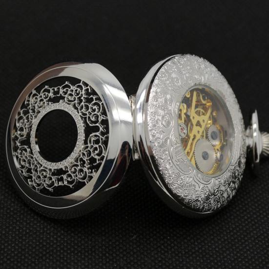 Retro Unisex Hollow Flower Round Dial Hand Winding Chain Mechanical Pocket Watch