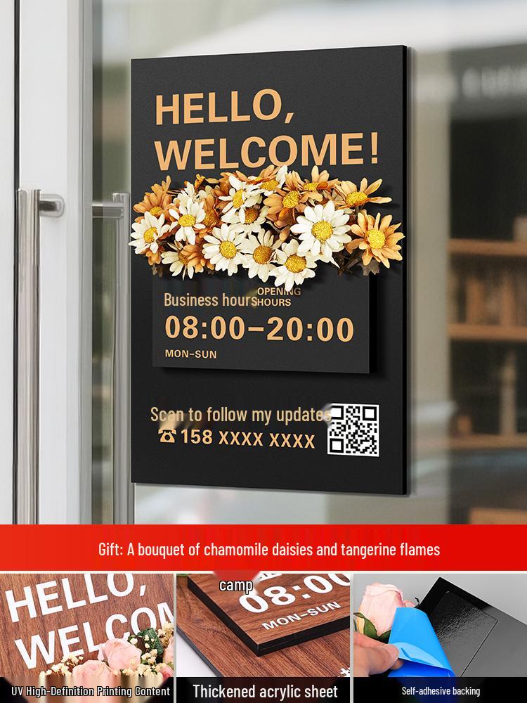 Custom Acrylic Business Hours Door Sign Sticker for Storefronts
