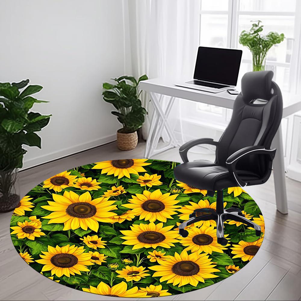 1pc Sunflower Field Office Round Area Rug, Under Office Chairs Bedroom Living Room Home Decor, Room Deco