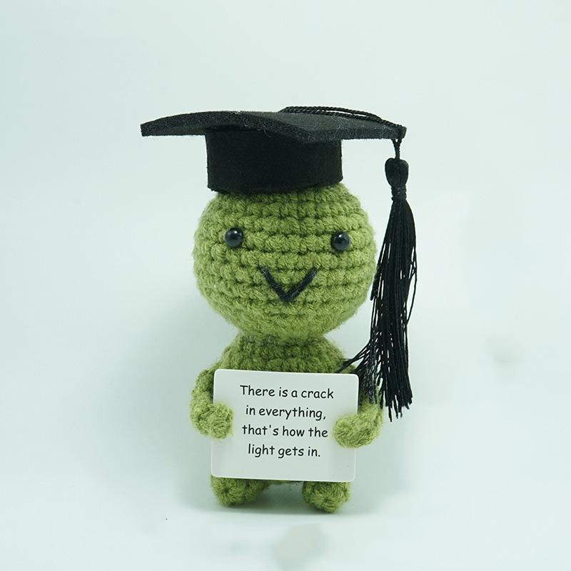 Funny Positive Crochet Dr Potato Doll Desktop Ornament Handmade Cheer Emotional Support Positive Duck with Card Home Party Decor