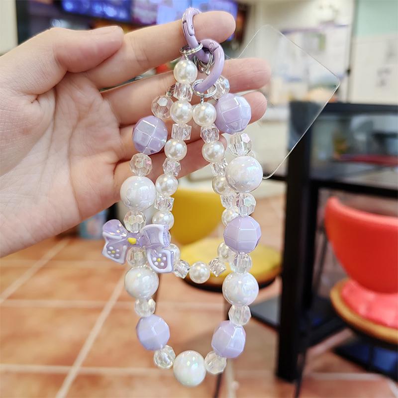 1Pcs Mobile Phone Lanyard Short Style Wrist Strap Bow Knot Handmade Beaded Bracelet Pendant Lanyard Anti-Lost Wide Wrist Strap 1