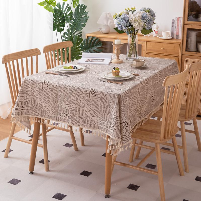 Tablecloth Polyester Cotton Printed Newspaper Map Tassel Household Rectangle Dining Table Cloth Coffee Table