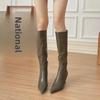2024 Women's Luxury Gray Stiletto Boots - Slim, Pointed Heels for Autumn
