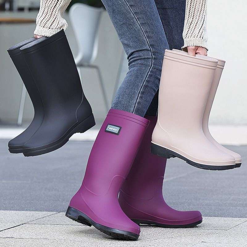 High tube rain shoes water boots thickened fashion waterproof and non-slip water shoes rubber shoes rain boots velvet adult women's thermal overshoes