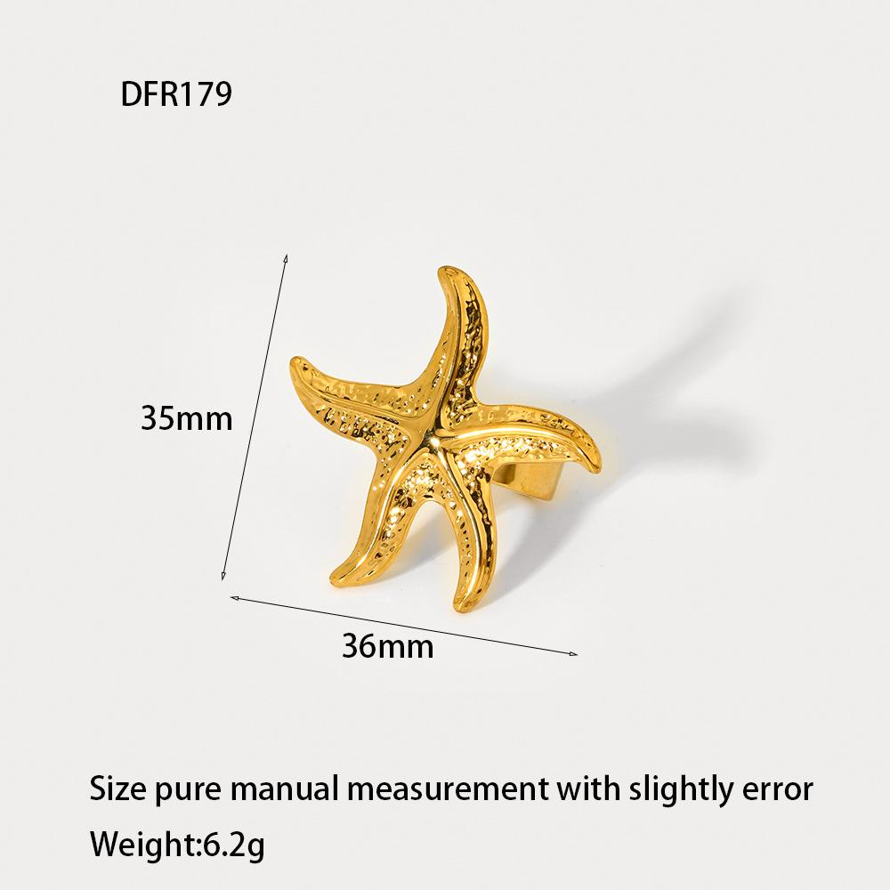 European and American ins plated 18K gold stainless steel starfish dragonfly geometric opening ring exaggerated design waterproof ring female