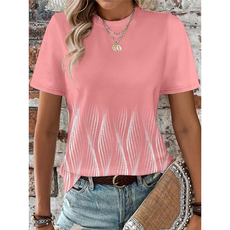 

Весенне-летняя мода Простые градиентные женские футболки с круглым вырезом и коротким рукавом с 3D-принтом растений XS