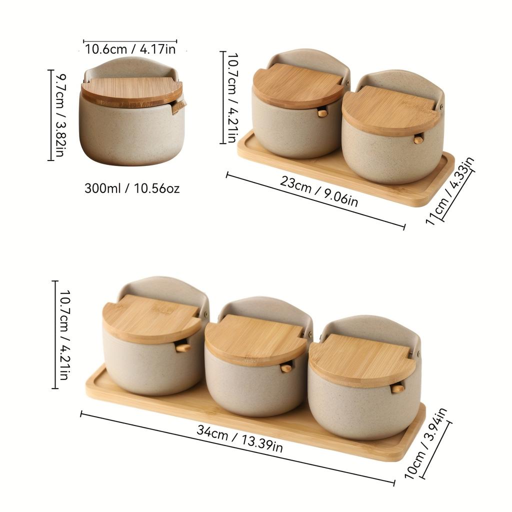 Japanese Style Ceramic Seasoning Jar Bamboo Lid Spice Jar With Spoon Kitchen Sugar Salt Spices Storage Box Household Container