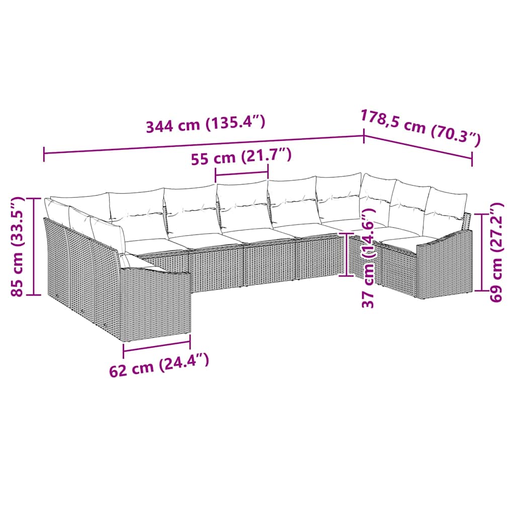 Garden Sofa Set with Storage 10 pcs Light Grey Poly Rattan