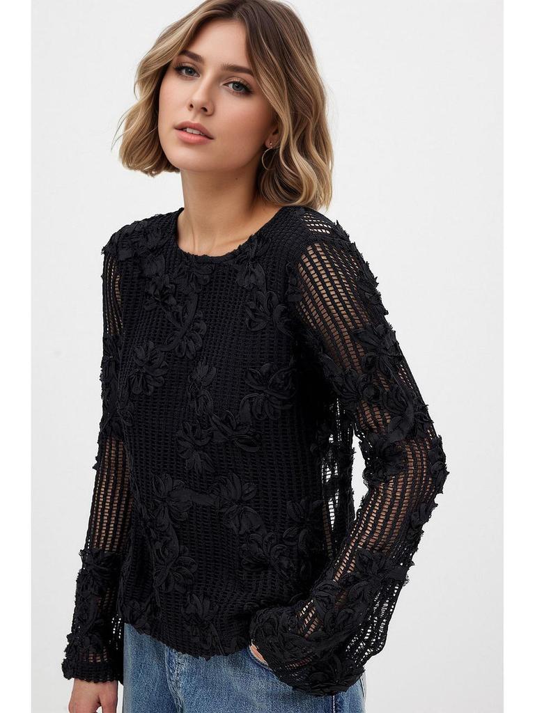 European and American High-End Hollow Crochet Knitwear: Women's New Long-Sleeved Autumn 2025 Top