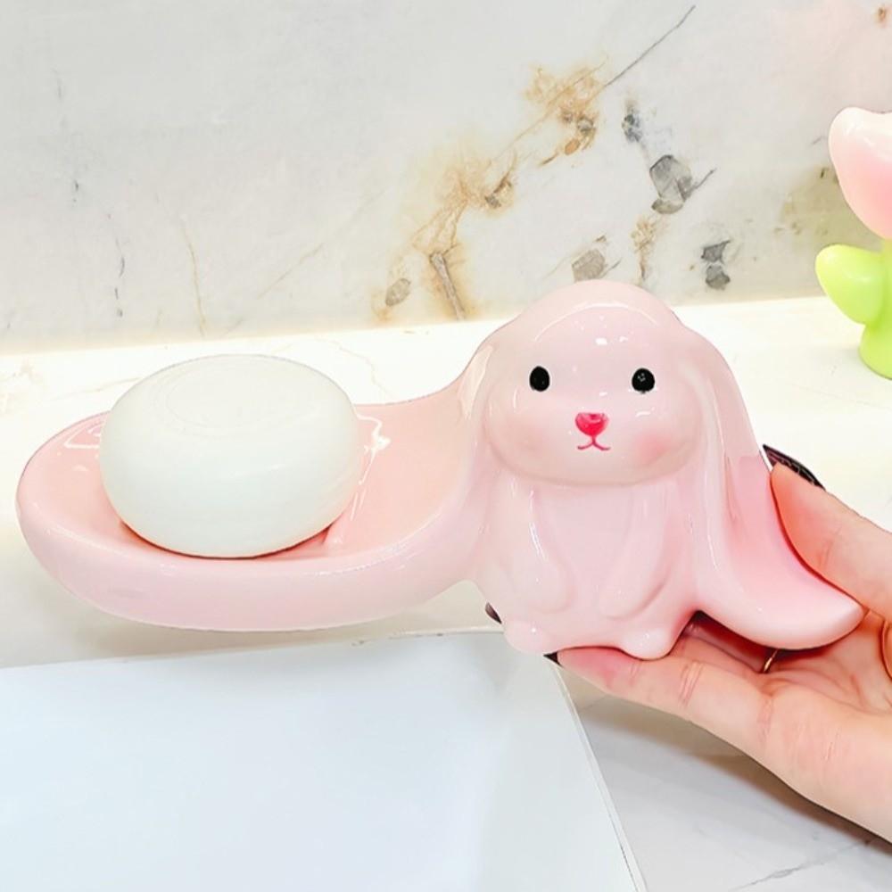 Soap Box Long Eared Rabbit Soap Holder Pink Bathroom Decor Organizer Rabbit Soap Dish  Household