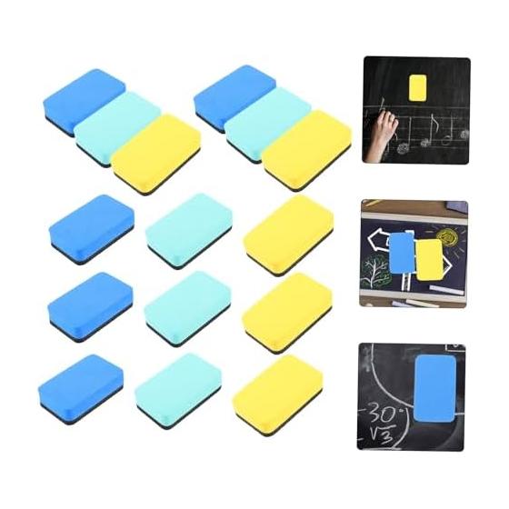Lurrose Small Whiteboard Erasers, 15 Pieces, Assorted Colors, Felt Material, Dry Erase Erasers, Classroom Cleaning Goods