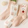 3 Pairs Winter Warm Socks for Women Cute Pink Kawaii Cartoon Socks Thicken Cotton Funny Socks with Strawberry & Bunny Animal Design