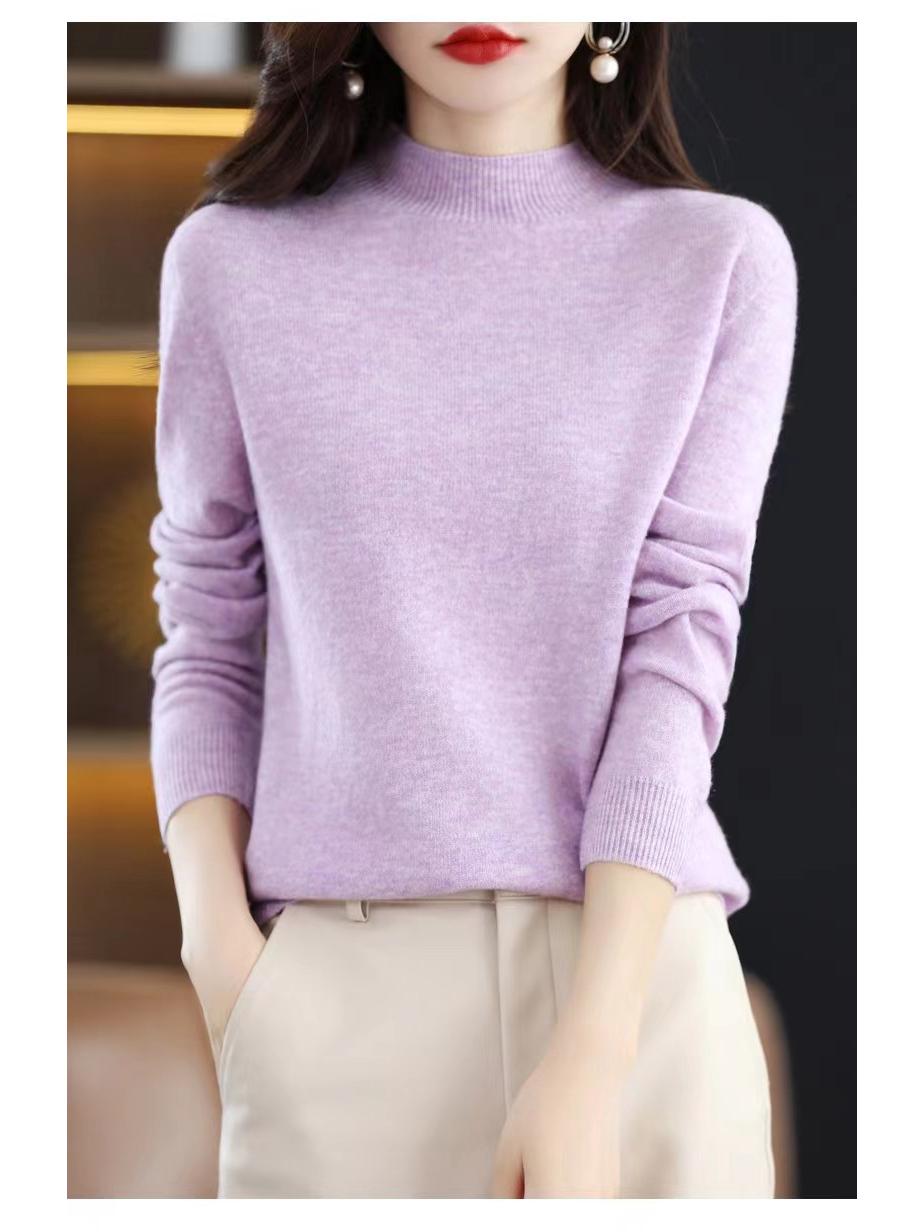 

Женский бесшовный свитер с длинным рукавом из 100% шерсти с полувысоким воротником для осени/зимы Large