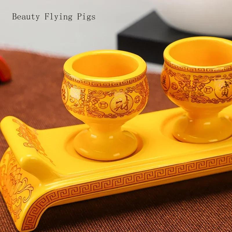 Chinese Creative Ceramic God of Wealth Offering Cup Household Buddha Offering Cup Feng Shui  Home Accessories