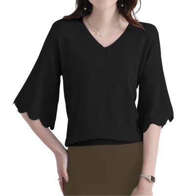 Sommerstrick für den Sommer, kurz, locker, Sommerkleidung [7-livehouse] Damen, Strick, V-Ausschnitt, Pullover, Strick-Top, Ärmel, dünn, T-Shirt, figurbetont, Passform,