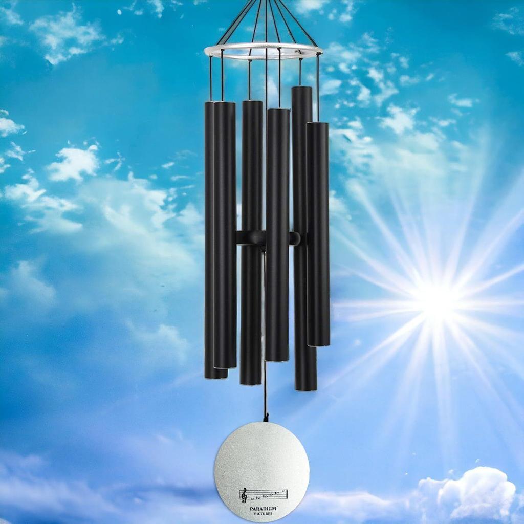 30.5 inch Big Wind Chimes for Home Balcony Positive Energy- Positive Energy Items (Black 6 Pipe Wind Chime) (Silver Black)