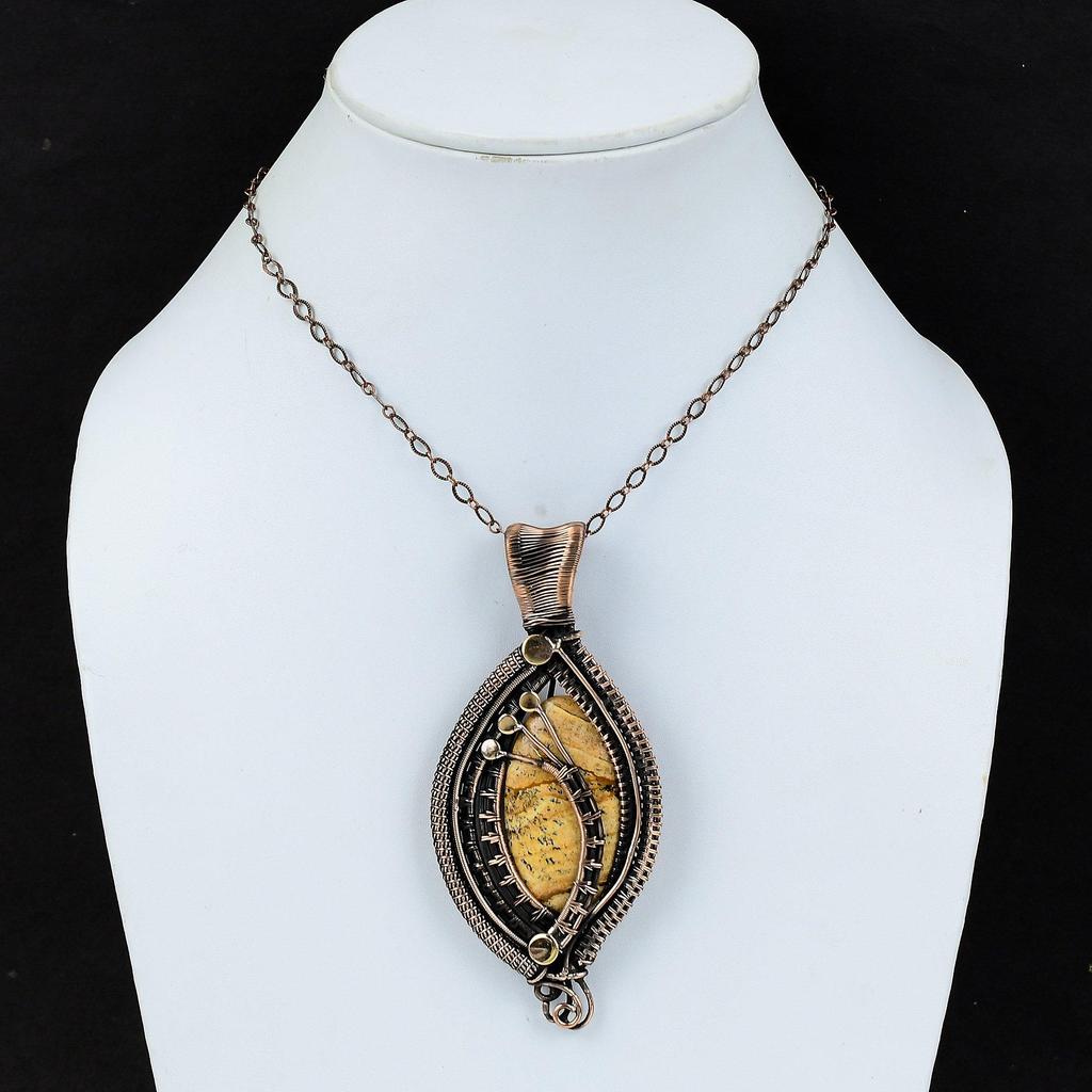 Pandantiv Jasp Imagine Pandantiv Înfășurat în Sârmă de Cupru Pandantiv cu Piatră Prețioasă Bijuterii din Sârmă de Cupru Pandantiv Stil Unic Bijuterii Handmade Cadou Pentru Femei