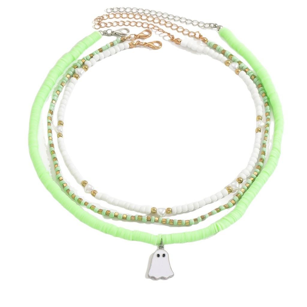 Halloween Hängsmycke Halsband Med Tecknade Spökpärlor Och Flerlagersdesign För Kvinnor