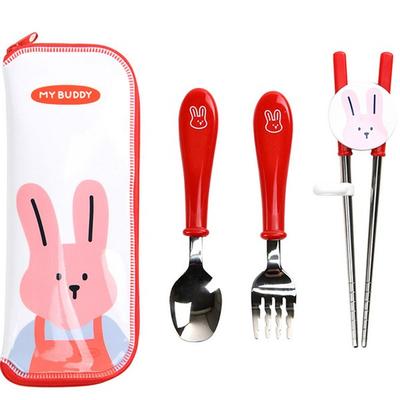 Daily Like Children's Tableware Set, Red, Spoon + Fork + Chopsticks + Case, 1 Piece