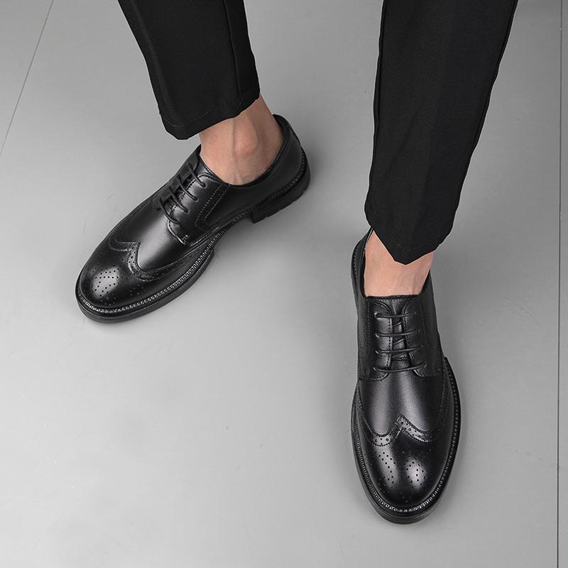 Brand Mens Oxford Genuine Leather Shoes Black Brown Handmade Lace Up Round Head Dress Shoes Wedding Office Business Formal Shoes