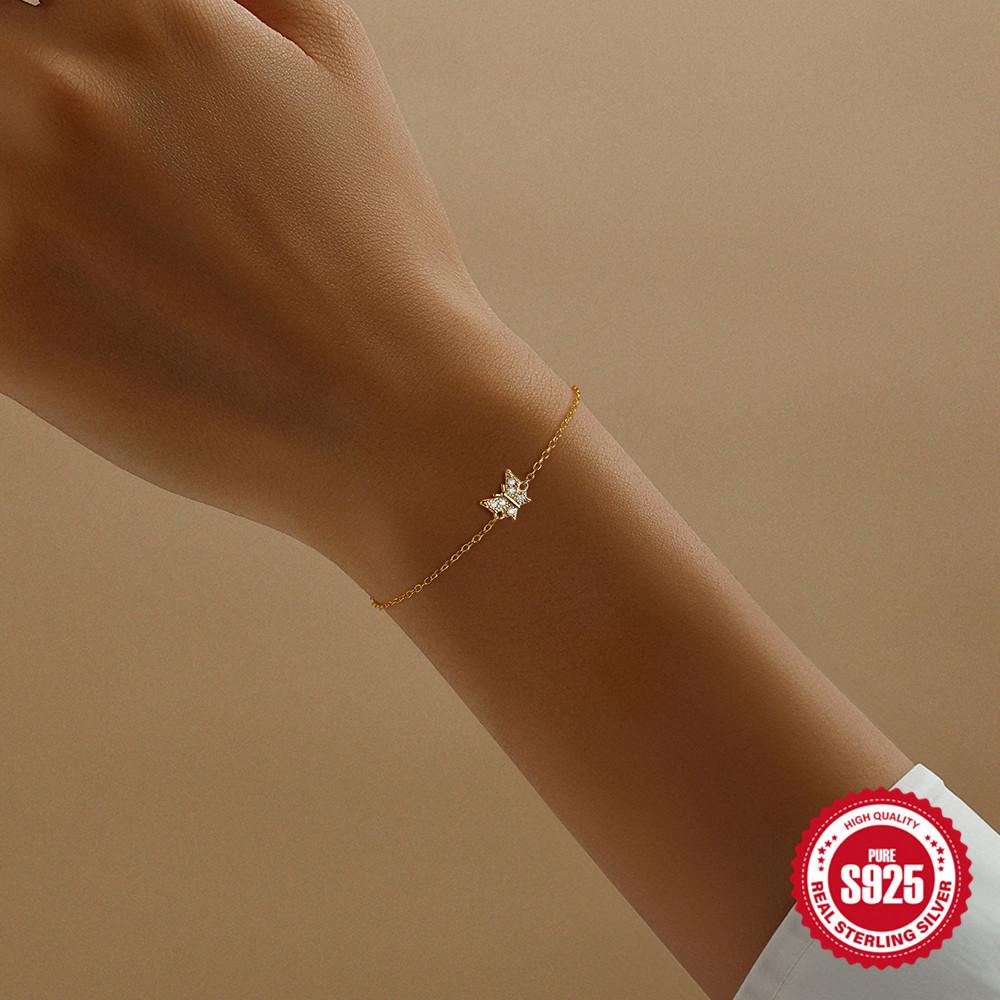 Simple S925 Sterling Silver Daily Wear Butterfly Classic Elegant Diamond Bracelet Women'S Versatile Jewelry