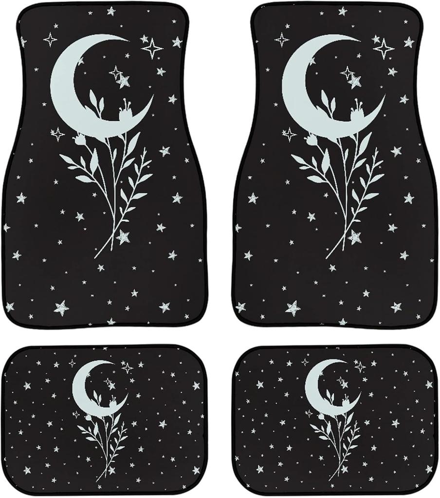 Star Moon Carpet Protector Mat Car Accessories for Women Men Front and Rear Car Floor Mats Set of 4 Universal Fit Non-Slip