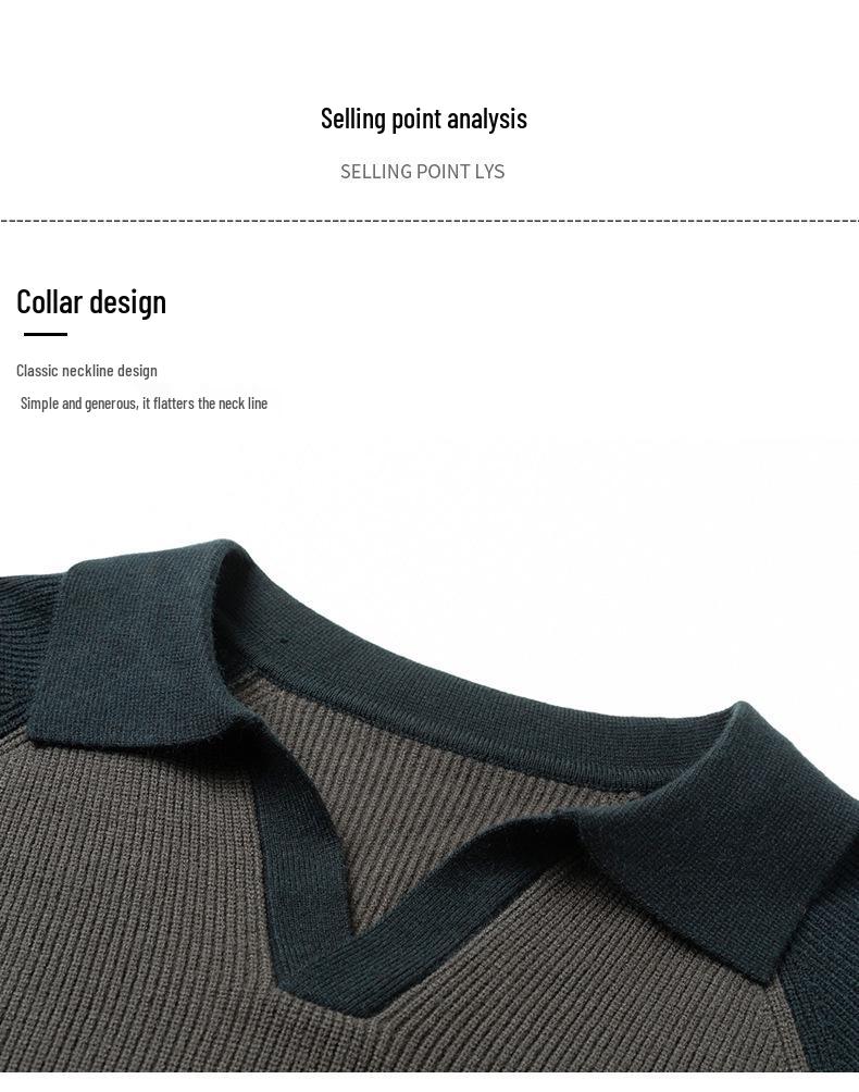 Men's Fashionable Turn-Down Collar Knit Sweater - Casual, Versatile Long-Sleeve Top