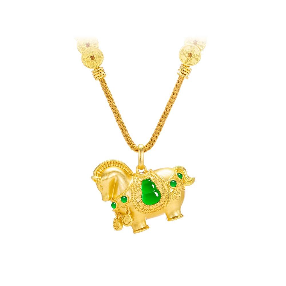 Tang Horse Necklace for Women Gold Plated High Color Retention Sand Gold Diamond Inlaid Chinese Gourd Agate Pendant