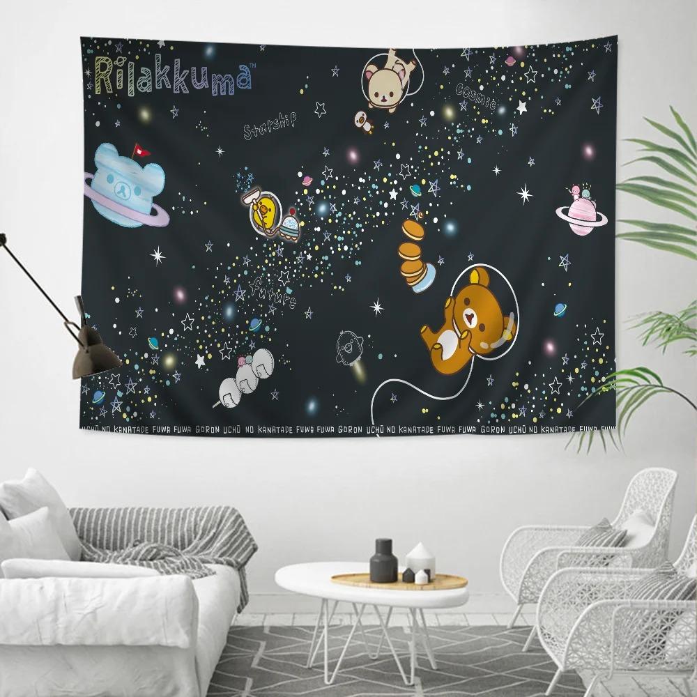 RRilak Bear Kuma Bear Anime Tapestry Hippie Flower Wall Carpet Dormitory Decoration Cheap Hippie Wall Hanging