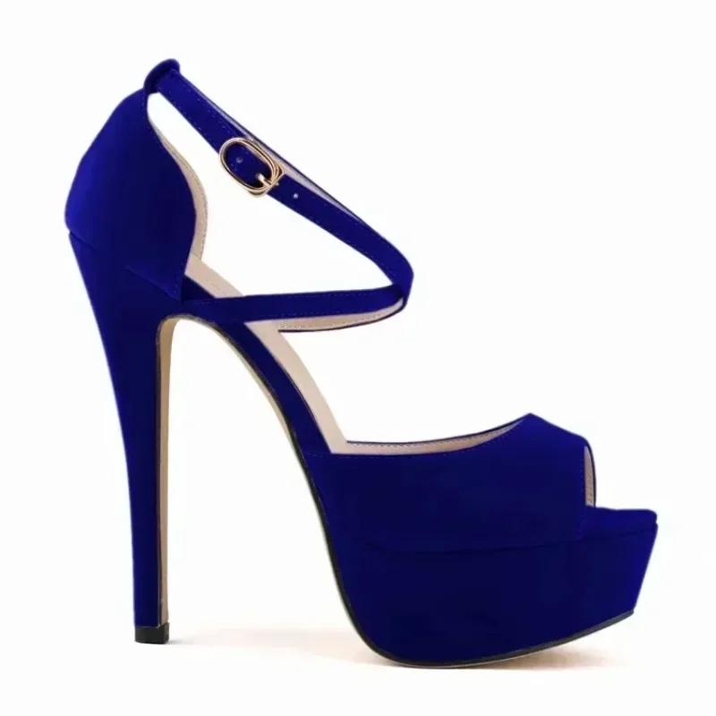 High Heels für Damen Sandalen Stilettos Sommer Sexy 14cm Mode Peep Toe Pumps Plateau Knöchelriemen Sansal Braut Hochzeitsschuhe