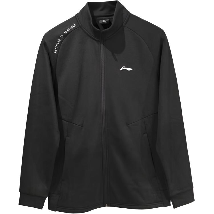 Li Ning Knitted Stand Collar Fleece Sports Casual Cardigan Sweatshirt Men sweatshirt Black AWDTE83-1