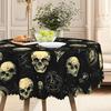 1 Gothic Skull Tablecloth - Vintage Black Polyester Fabric, Complex Skull Pattern Fits Long Round Tables