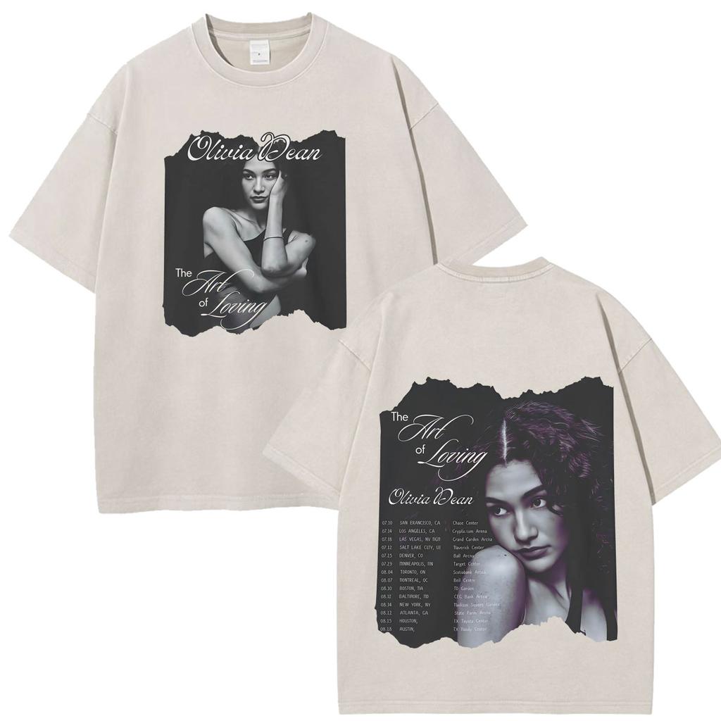 Olivia Dean Art Of Loving Tour 2026 Graphic Vintage Washed Tshirt Unisex Unisex Summer Loose Casual Cotton Oversized Tshirts Tops