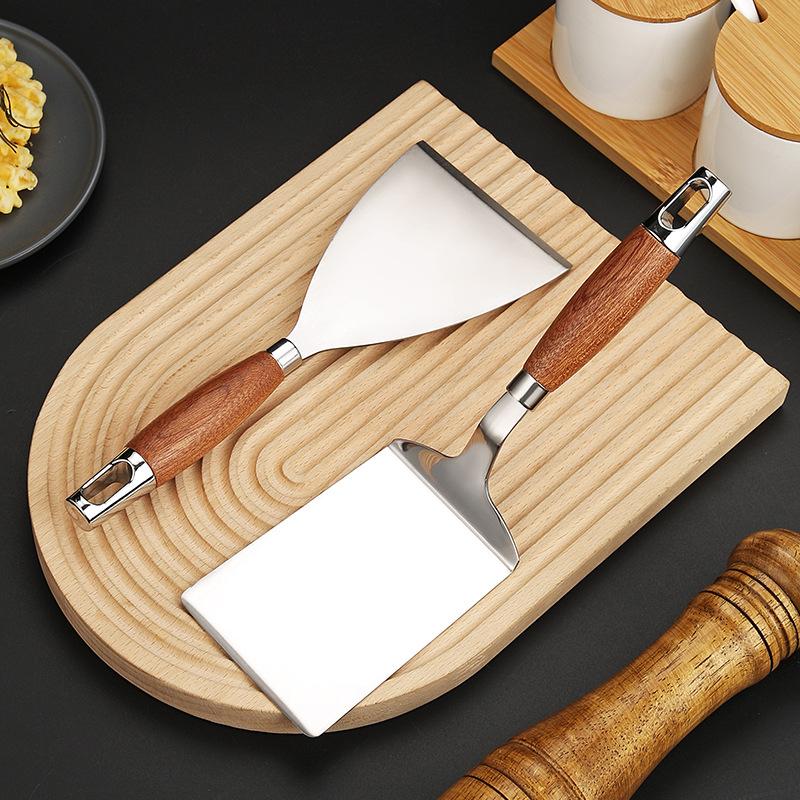 Edelstahl Kochspatel Holzgriff Steak Bratwender Pizza Pfannkuchen Rindfleischwender Schaber BBQ Utensilien