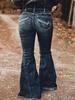 European Retro Mid-Waist Stretch Wide-Leg Embroidered Denim Jeans for Women