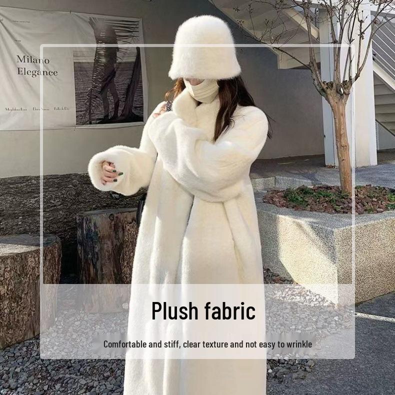 2024 Eco-Friendly Mink Fur Long Coat with Stand-Up Collar - Plus Size & Fashionable