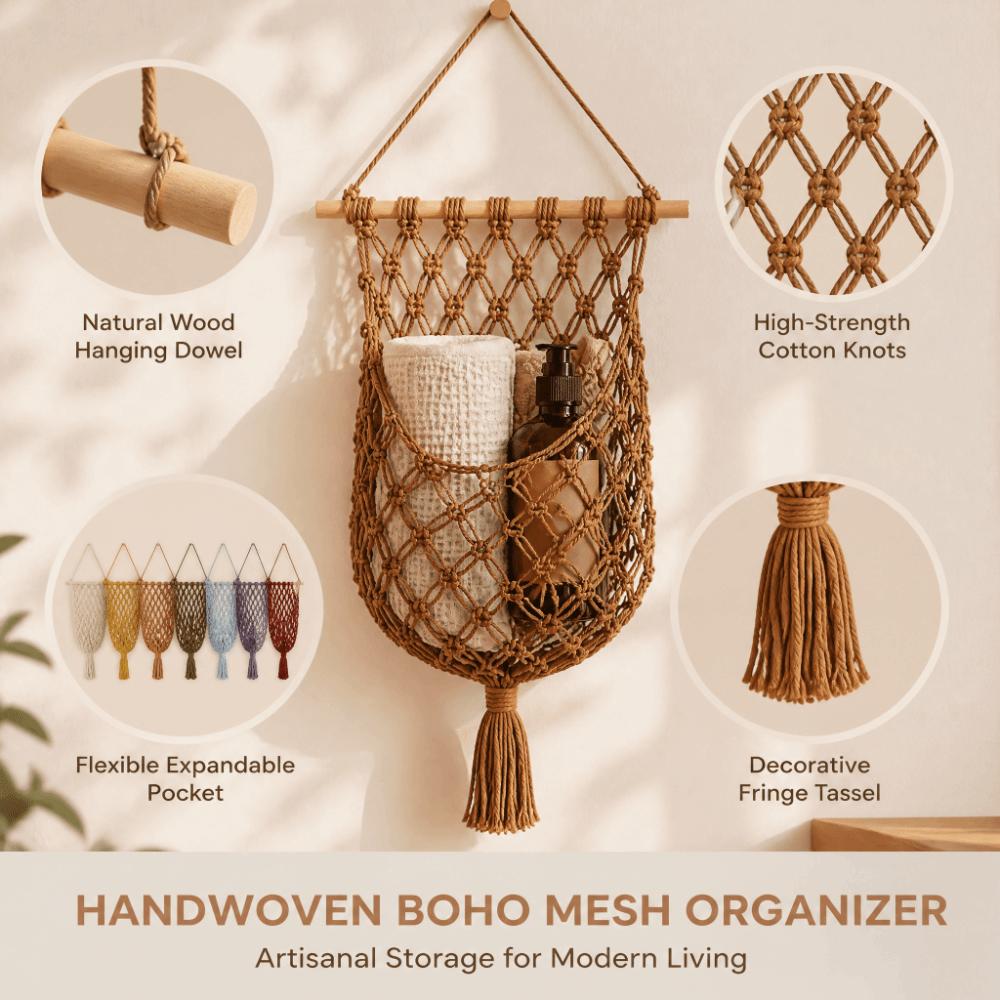 Handmade Woven Hanging Wall Holder Tassel Design Kitchen Storage Rack Vegetable Container Home