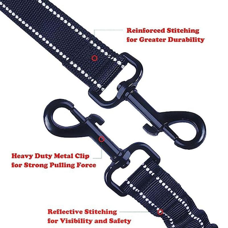 1.6ft Dual Dog Leash Attachment Double Leads for Small To Large Dogs Adjustable Shock Absorbing Bungee Pet Training Leash