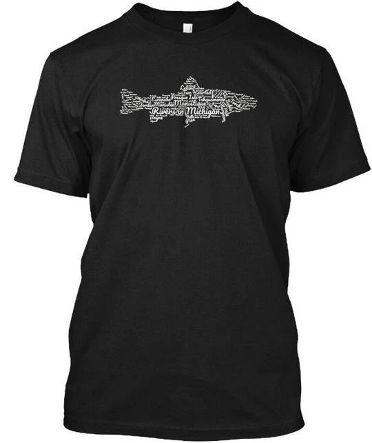 

Rivers Of Michigan Fish State Pride Fishing Trout Cool T shirt Made in USA S-5XL 3XL