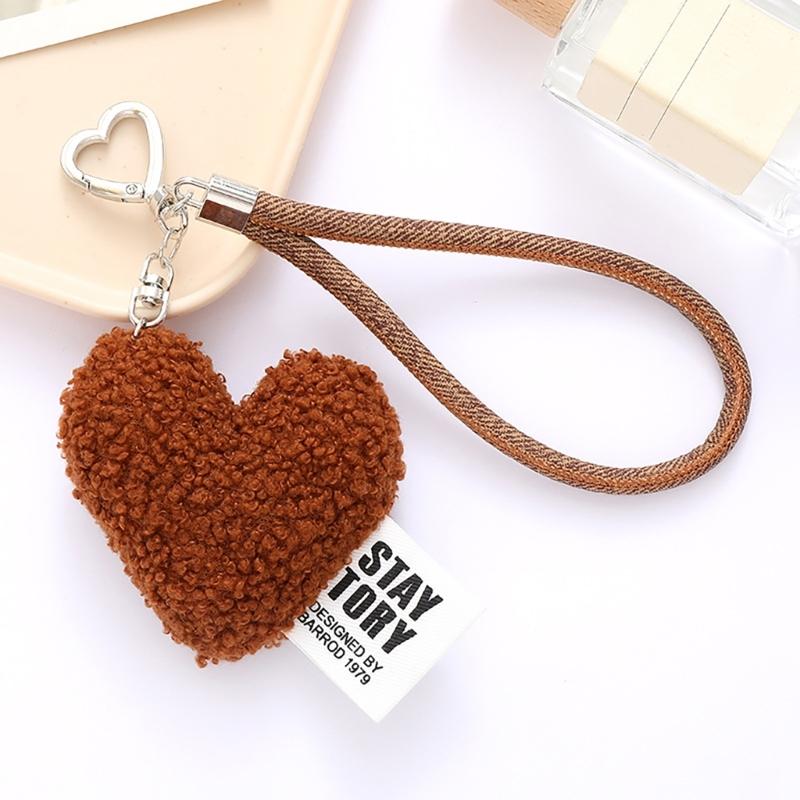 Cute Heart Shape Plush Wristlet Keychain Bag Pendant for Women Valentines Day Gift Coin Purse Backpack Bag Charm Gift