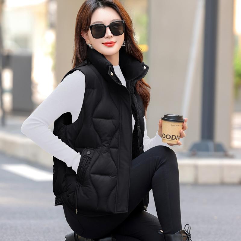 Autumn and winter new vest women's loose stand-up collar thickened down cotton jacket vest cotton vest outer wear