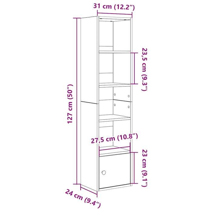 VidaXL Bibliothèque chêne artisanal 31x24x127 cm bois d'ingénierie, étagère à livres, support de rangement, support à 860354