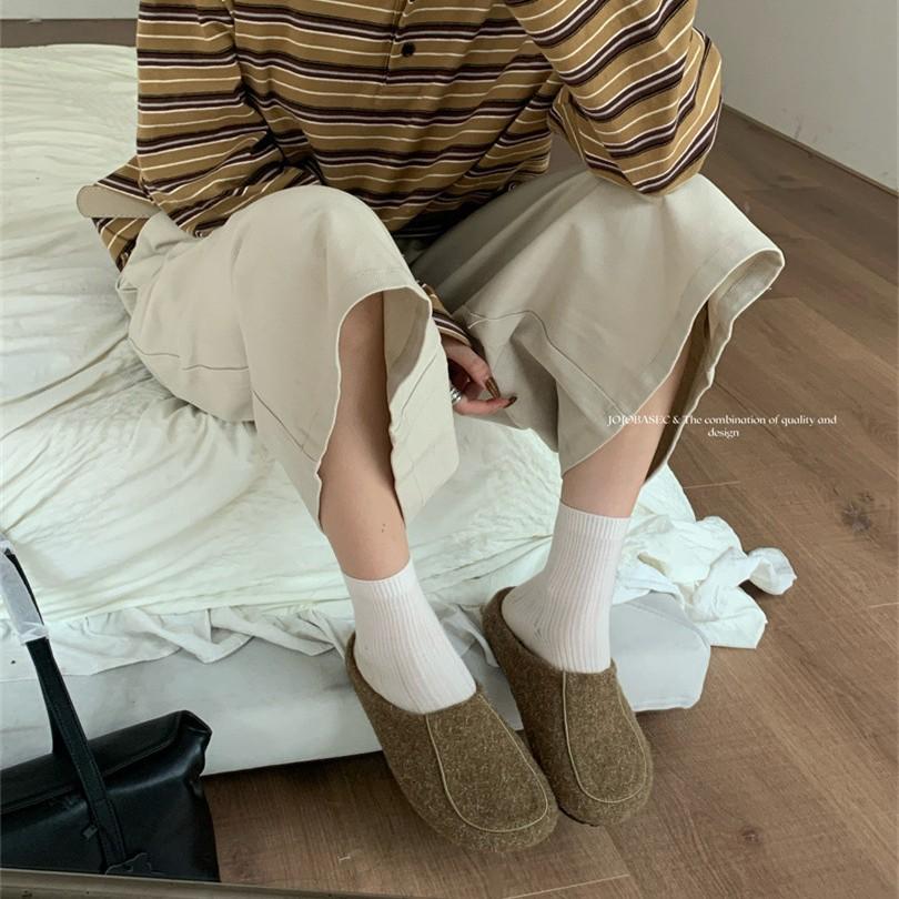 ~ Korean version of fashion bag head towing woolen material, inner height increase, comfortable external wear relief, new soft-soled women's slippers