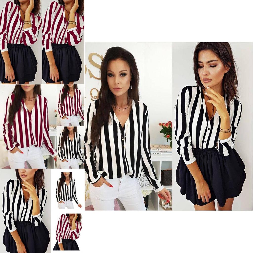 Elegante T-shirt da donna a maniche lunghe con scollo a V larga per uso casual e in ufficio