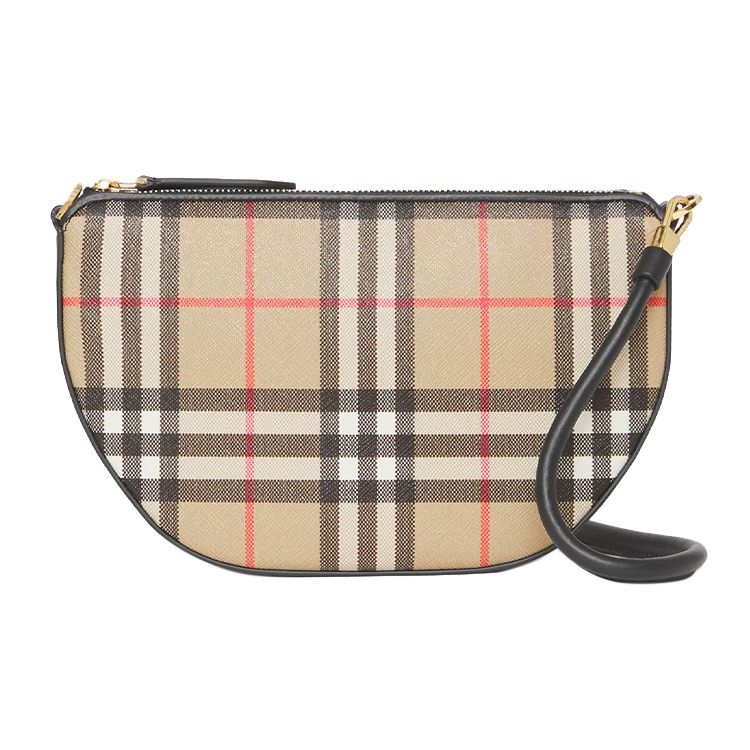 Burberry Serie Olympia Fantasia a Quadri Vintage Misto Cotone Poliuretano Mezzaluna Sotto Braccio Borsa a Mano da Donna Beige 80505801