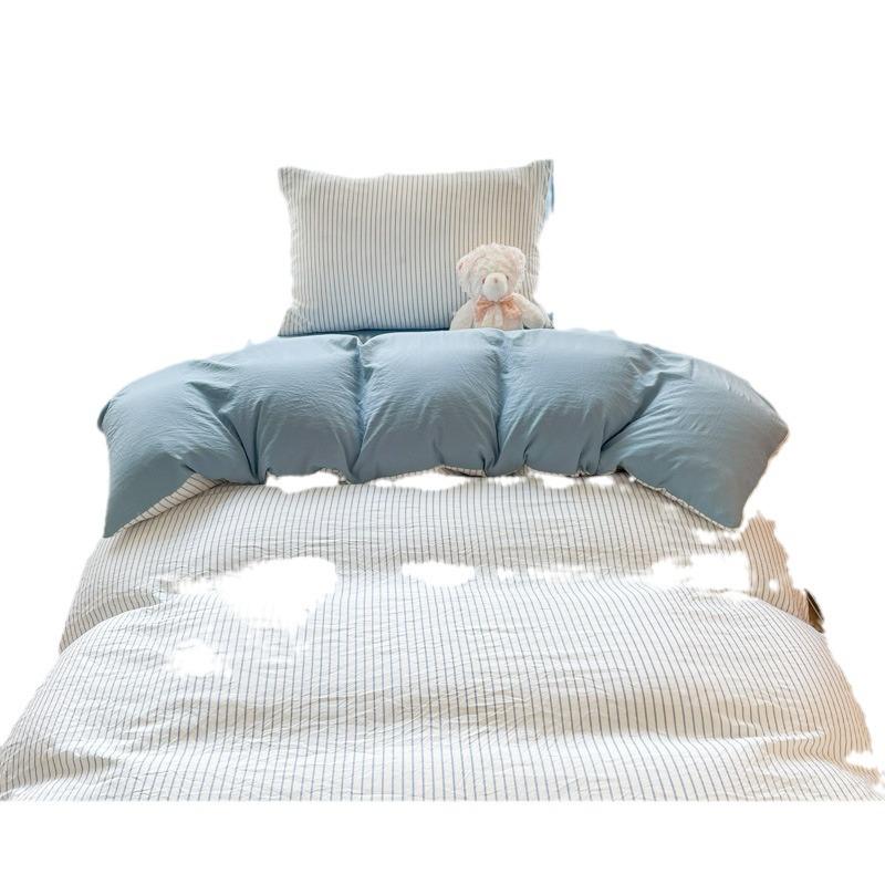 Minimalist Washed Cotton Bedding Set: Three-Piece for Dorm Beds, Includes Sheet, Duvet Cover, and Four Pillowcases