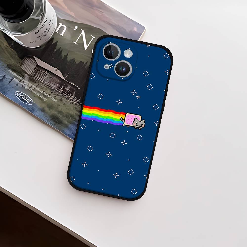 Roztomilý Vtipný Kočka N-nyan Pouzdro na Telefon Pouzdro na Telefon Pro IPhone 17,16,15,14,13,12,11,Pro,Plus,Mini Měkký Černý Kryt