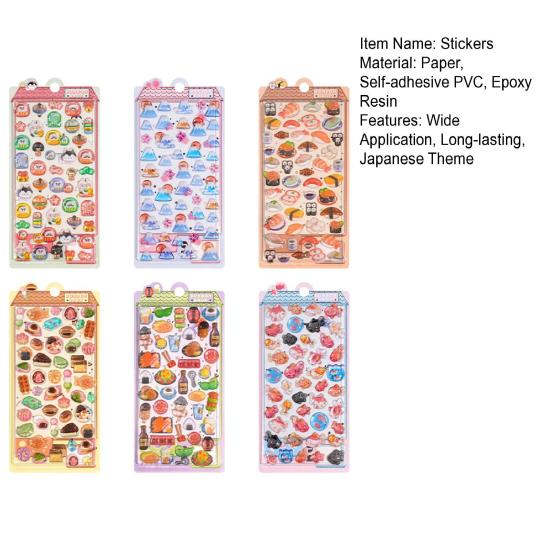 Japanese Theme Puffy Stickers 3D Sushi Dessert Mountain Stickers Kawaii Goldfish Colorful Mini Decals for Scrapbooking DIY Projects Laptop Decorations