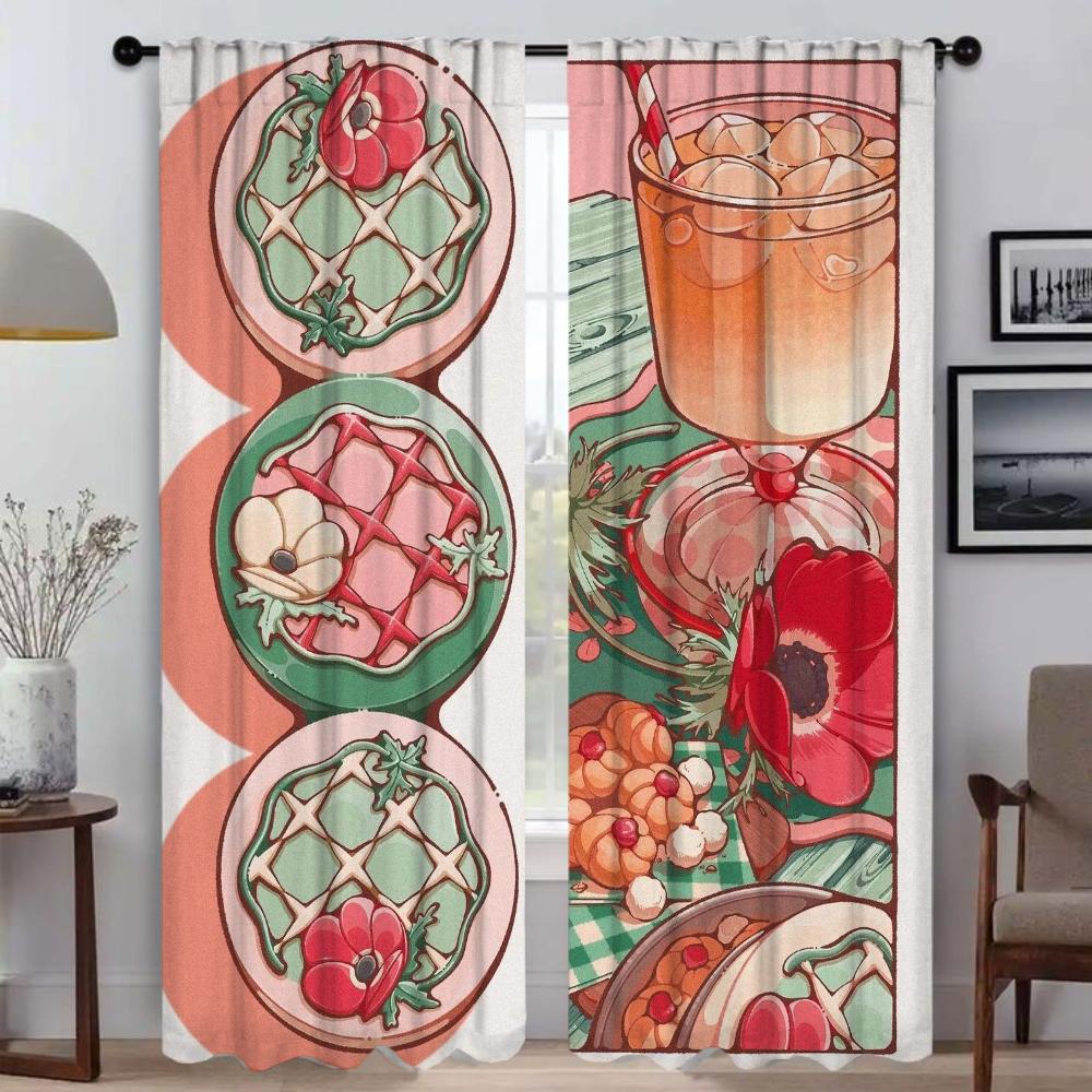 Retro Moda Oda için Pencere Perdesi 2 Panelli Perdeler Yatak Odası Ev İç Mekan Perdeleri Bölme Cadılar Bayramı Dekorasyonu Gölgelikler